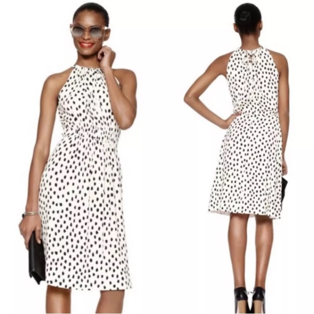 Kate Spade Leopard Dot Print Dress Size 6 Blush Black Tie Back Halter Sleeveless